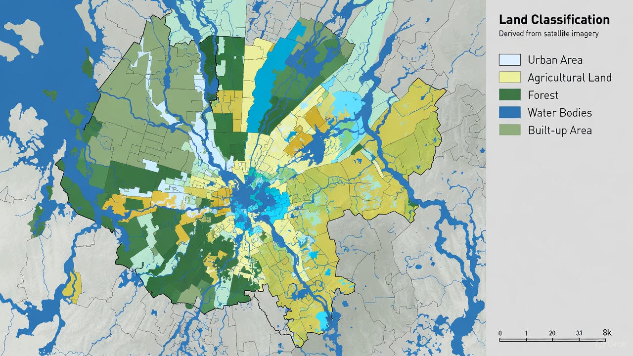 Land use map showing satellite imagery analysis for urban planning