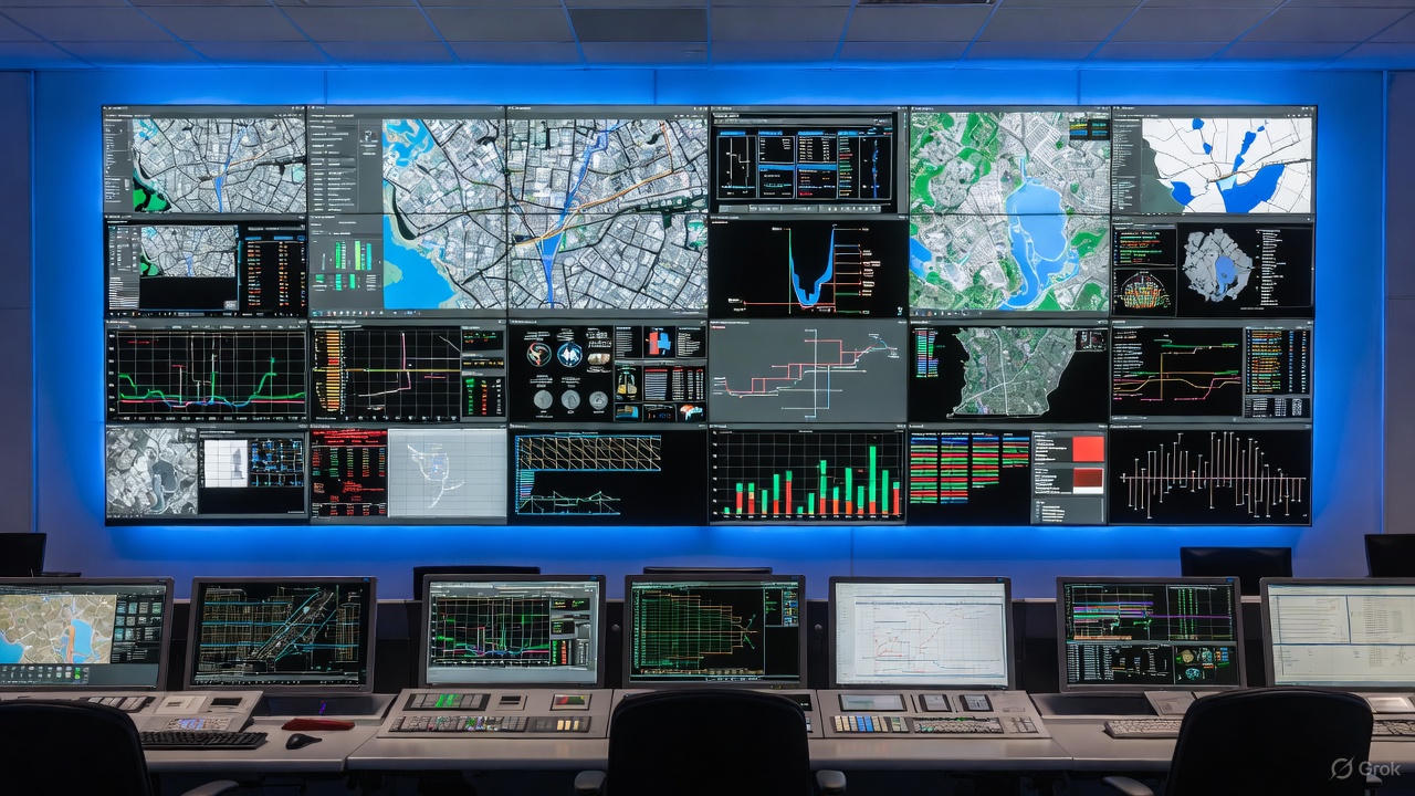 Smart city governance GIS visualization showing integrated spatial intelligence